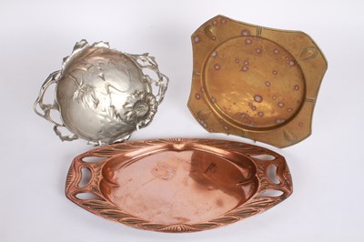 Lot 446 - Three Arts and Crafts metalware trays, to...