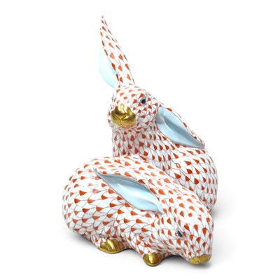 Lot 74 - A Herend porcelain model of two rabbits, in...