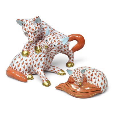 Lot 14 - A Herend porcelain model of a pair of fox cubs,...