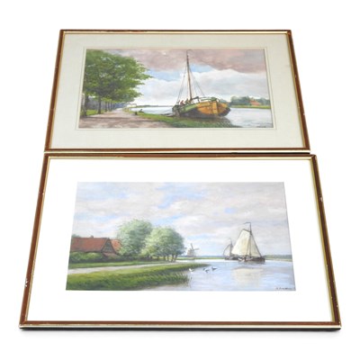 Lot 194 - Hendrik Hulk, 1842-1937, canal with sailing...
