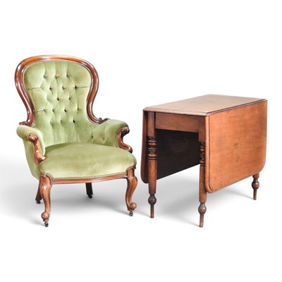 Lot 368 - A Victorian green upholstered button back...