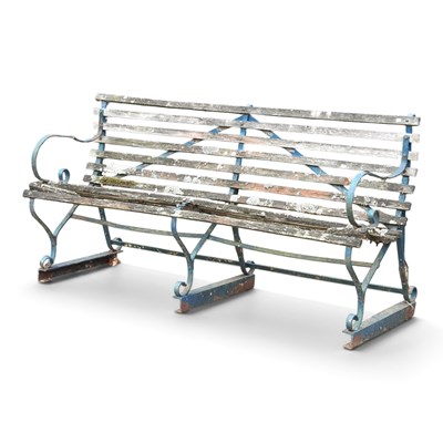 Lot 236 - A garden bench, with a slatted wooden seat and...