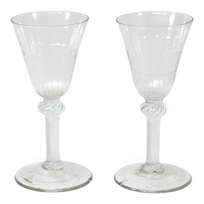 Lot 42 - A pair of 18th century airtwist wine glasses,...