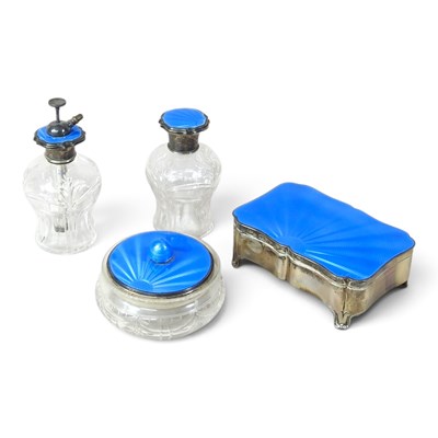 Lot 6 - An Art Deco silver and blue enamel trinket box,...