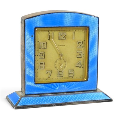 Lot 21 - An Art Deco silver and blue guilloche enamel...