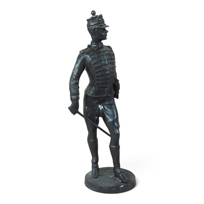Lot 56 - A bronze figure of a French cavalry soldier,...