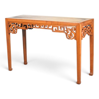 Lot 80 - A Chinese elm altar table, with a carved...