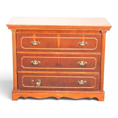 Lot 235 - A reproduction yew wood chest of drawers, on a...