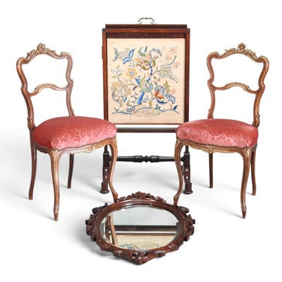 Lot 501 - A pair of Victorian walnut side chairs, with...