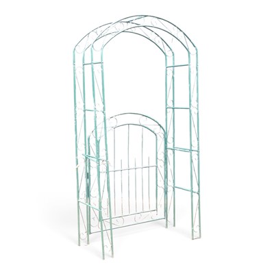 Lot 406 - A green metal garden archway, with a gate