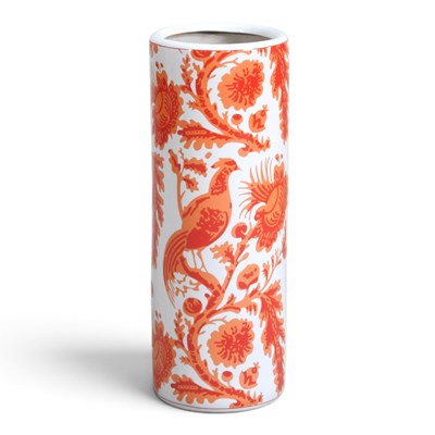 Lot 568 - A porcelain stick stand, decorated with birds...