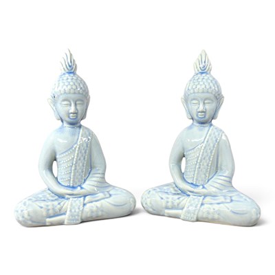 Lot 536 - A pair of blue glazed pottery models of seated...