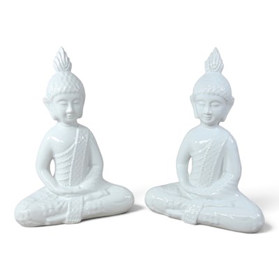 Lot 509 - A pair of white glazed statues of seated...