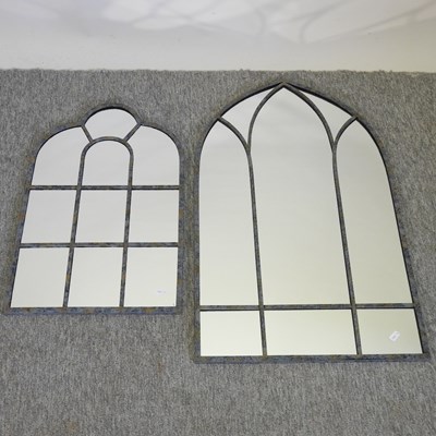 Lot 103 - A small leaded glass mirror, together with a small gothic style mirror
