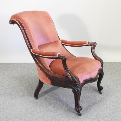 Lot 601 - A Victorian mahogany and pink upholstered armchair