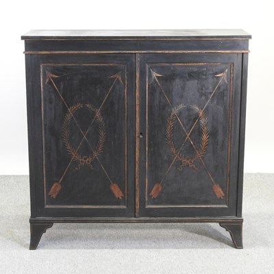 Lot 602 - A Regency ebonised and gilt decorated side cabinet
