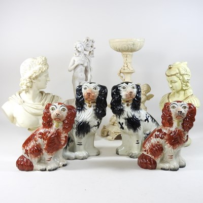 Lot 98 - A collection of china, to include Staffordshire dogs