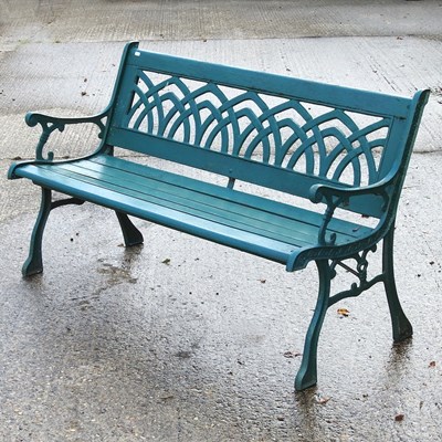 Lot 348 - A green painted metal garden bench