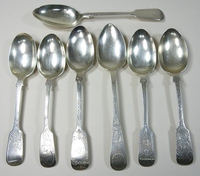 Lot 46 - A collection of George III bright cut silver table spoons