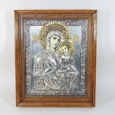 Lot 180 - A 20th century Russian silver gilt oklad icon