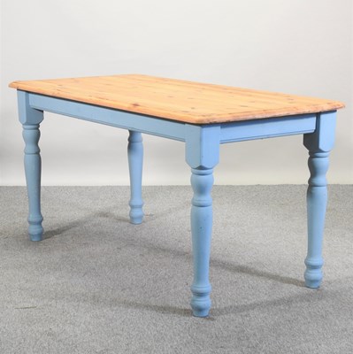 Lot 84 - A pine and blue painted kitchen table