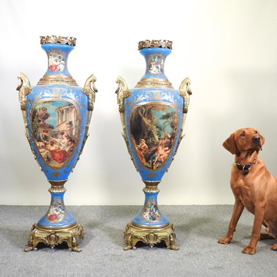 Lot 486 - A pair of large Sevres style vases
