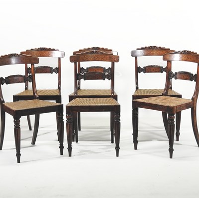 Lot 50 - A set of six Regency simulated rosewood and marquetry dining chairs