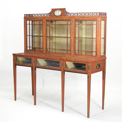 Lot 339 - A fine Edwardian satinwood, inlaid and polychrome painted bijouterie cabinet
