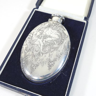 Lot 49 - An early 20th century Tiffany engraved silver hip flask