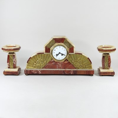 Lot 275 - A French Art Deco clock garniture