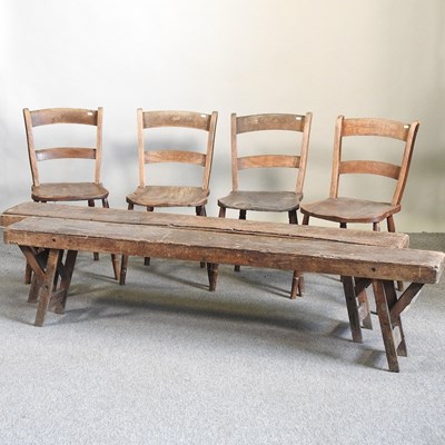 Lot 469 - Two benches and four chairs