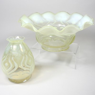 Lot 123 - A vaseline glass shade, in two parts